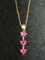 10k Gold Pink Sapphire & Diamond Pendant on 18