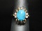 10k Gold Turquoise and Diamond Ring- Size 3 3/4