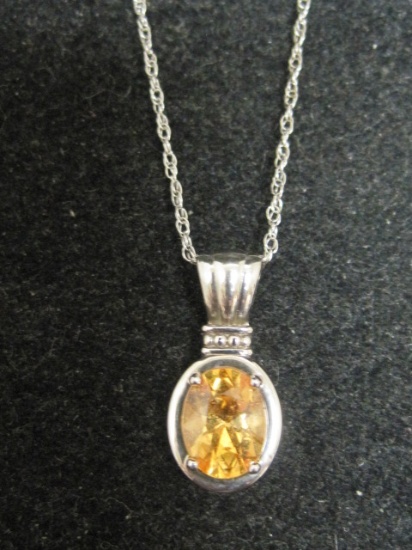 14k White Gold Hessonite Garnet Pendant on 18" 14k Gold Chain