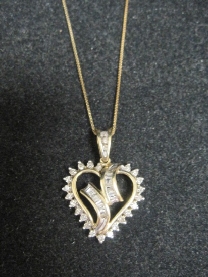 10k Gold Heart Diamond Pendant on 18" 10k Chain