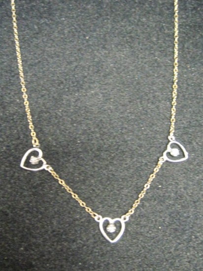 14k Gold Triple Heart Diamond Necklace