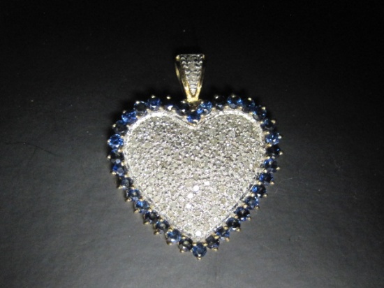 10k Gold Sapphire and Diamond Pendant