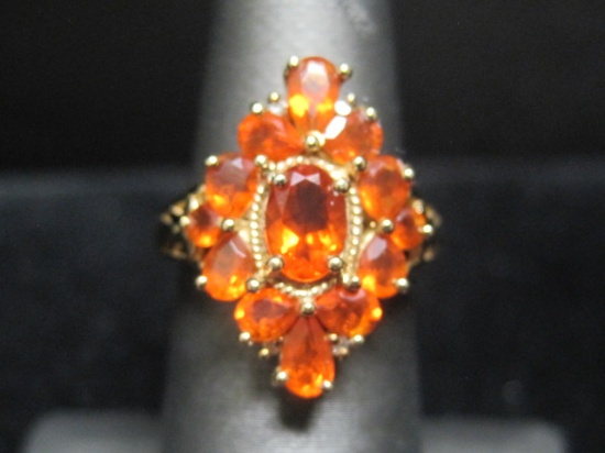 10k Gold Fire Opal Cluster Ring- Size 6