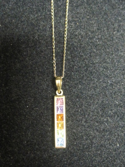 14k Gold Multi-Gemstone Pendant on 16" 14k Gold Chain