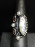 Sterling Silver Native American Mother of Pearl and Citrine Stone Ring