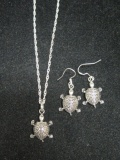 Sterling Silver Chain with Turtle Pendant and Earrings
