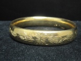 14k Gold Etched Bangle Bracelet