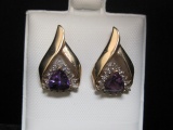 14k Gold Amethyst and Diamond Earrings