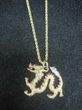 14k Gold Dragon Pendant with Ruby and Diamonds on 16
