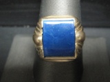 Men's 10k Gold Art Deco Sodalite Ring- Size 11