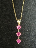 10k Gold Pink Sapphire & Diamond Pendant on 18