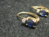 14k Gold Blue Sapphire and Diamond Earrings