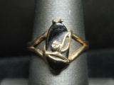 10k Gold Black Onyx Diamond Ring- Size 6 1/2