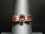 10k Gold Garnet and Diamond Ring- Size 6 3/4