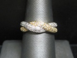 10k Gold Diamond Band Ring- White and Yellow Gold- Size 8