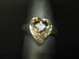 10k Gold Diamond Heart Ring- Size 3 1/2