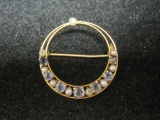 14k Gold Blue Sapphire and Pearl Antique Pin