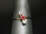 14k Gold Antique Diamond and Garnet Ring- Size 4