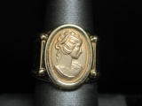 14k Gold Italain Designer Ring with Cameo Head- Adjustable