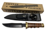 NIB Vietnam Fighter Fixed-Blade Knife with Leather Sheath and Honing Stone