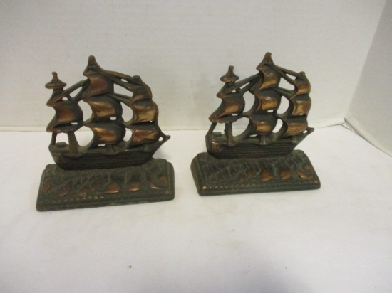 Vintage Cast Iron Old Ironside  Book Ends