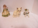 Lefton China Girl Figurine & Cat Figurine & Italian Porcelain Cat
