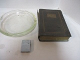 Rare Smoke & Ashes Book Style Antique Ashtray, Zippo Lighter,