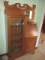 Antique Tiger Oak Secretary Curio Cabinet with Stained Glass Door and Beveled Mirror
