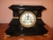 Vintage Ansonia Black Lacquer Mantle Clock with Gilt Accents