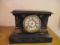 Vintage Ansonia Black Lacquer Metal Mantle Clock with Marble Accents
