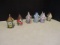 Six Porcelain Birdhouse Ornaments with Sculpted Resin Birds