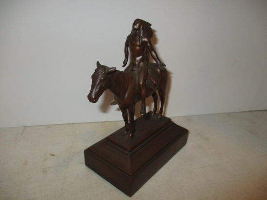 Bronze Native American Chief on Horse Statue