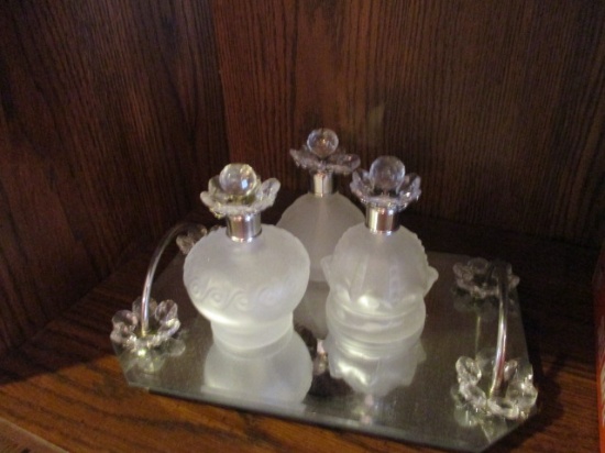 Frosted Glass Perfume Bottle Set with Vanity Tray