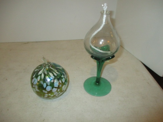 Two Art Glass Oil Lamps