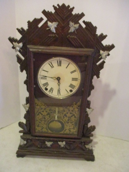 Vintage Seth Thomas Victorian Mantle Clock with Silver Tone Leaf Embellishments