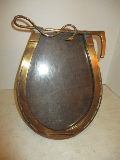 Vintage Solid Brass Horseshoe and Riding Crop Photo Frame