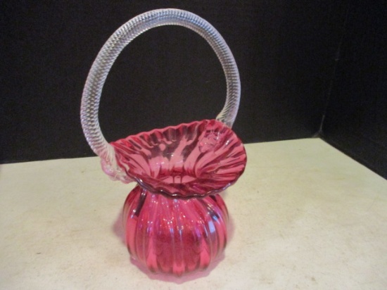 Rossi Hand Blown Art Glass Basket with Twisted Handle