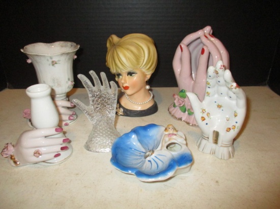 Vintage Head Vase, Hand Vases, Hand Ring Holder, Hand Ashtrays and