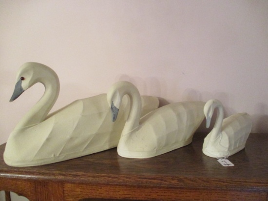 Decorative 3 Piece Canvas Covered Swan Decoy Family