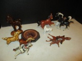 Grouping of Horse Figurines-Wood, Porcelain and Cast Metal