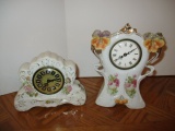 Two Vintage German Porcelain Wind-Up Desk Clocks
