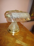 Frosted Rose Cut Glass Gold Tone Banker's Lamp