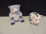 Blue Delft Bear and Pig Coin Banks