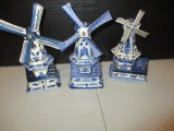 Three Blue Delft Windmill Votive Shades