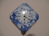 German Diamond Shaped Enamel 8 Day Kitchen Clock with Windmill Landscape Design
