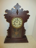 Vintage Waterbury Clock Co. Victorian Mantle Clock with Crane Design