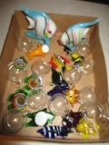 Pair of Art Glass Angel Fish and 12 Art Glass Sea Creature Floats