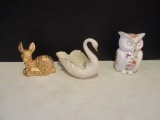 Lenox Porcelain Swan, Warranted Gold Porcelain Fawn and Porcelain Owl Jar