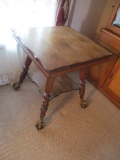 Square Antique Oak Table with Glass Ball and Brass Claw Feet