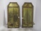 Pair of Vintage Brass and Wood Candlestick Wall Sconces